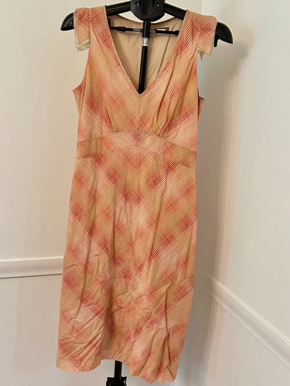 J Crew Size Pink Checkered Flutter Sleeve Dress Style 6